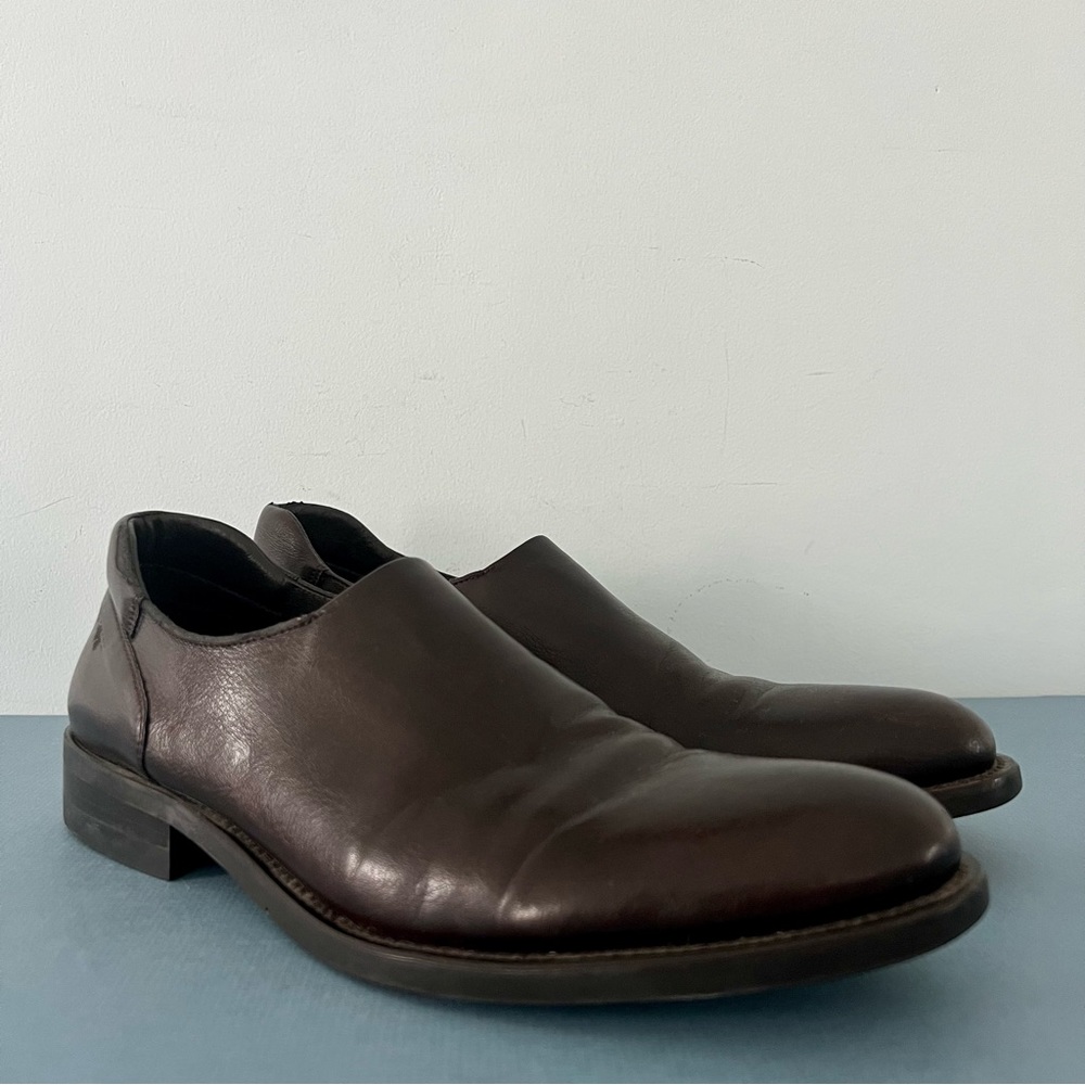 Donald J. Pliner Dark Brown Leather Classic Slip On Mens Loafers‎